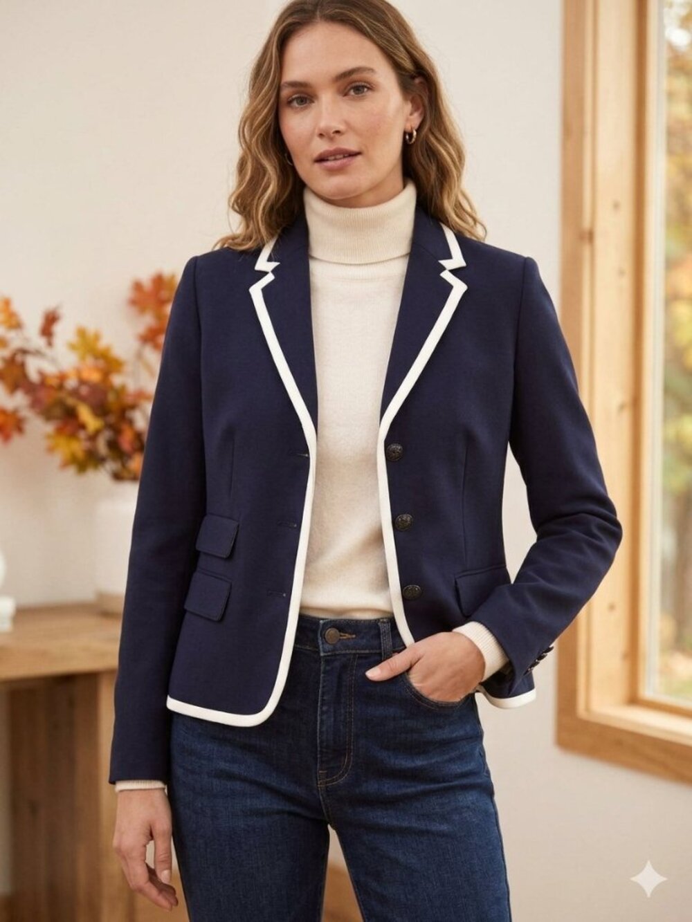 Brooks Brothers Red Fleece Navy Contrast Tipped Blazer 6 Anchor Crest Button